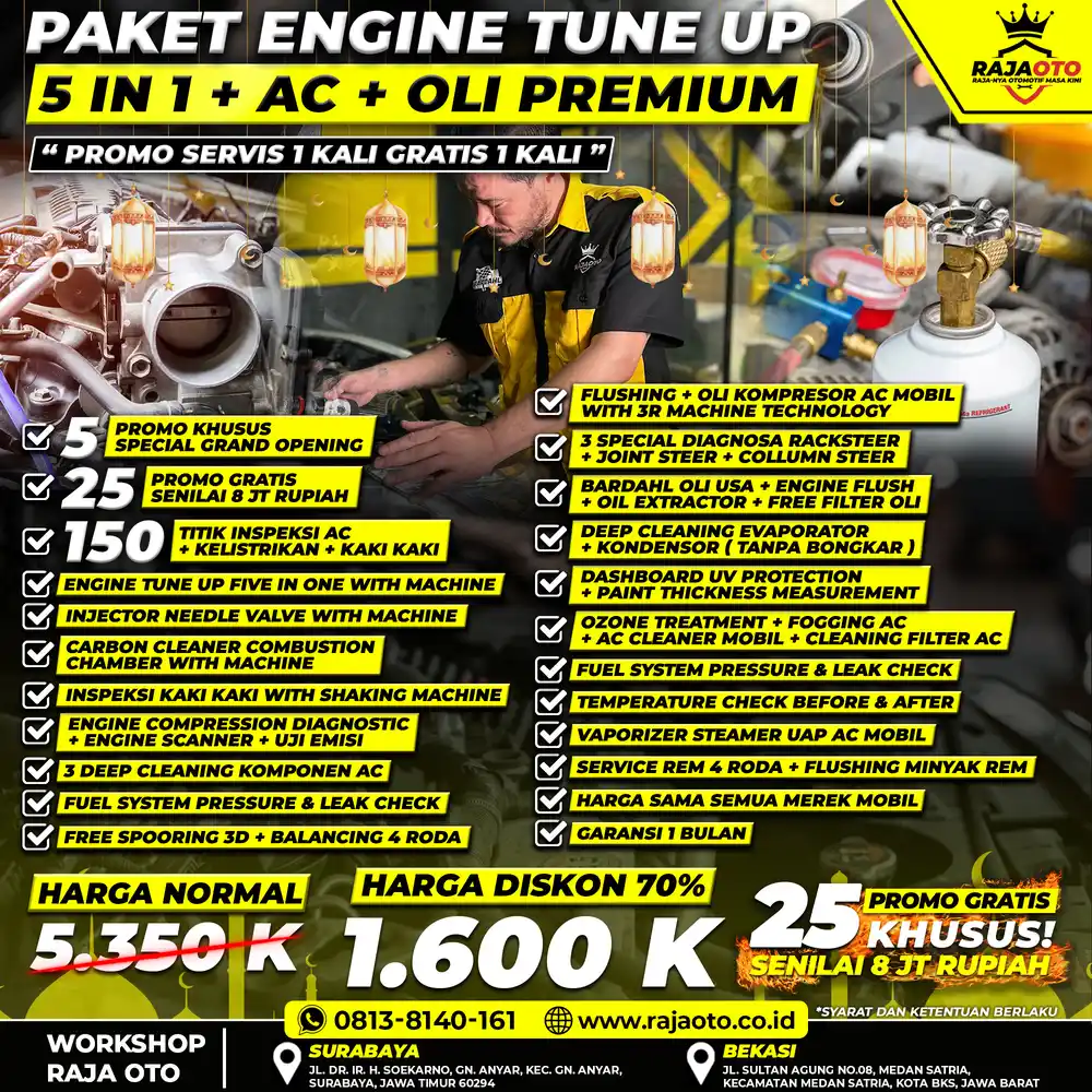 PAKET ENGINE TUNE UP 5 IN 1 + AC + OLI PREMIUM